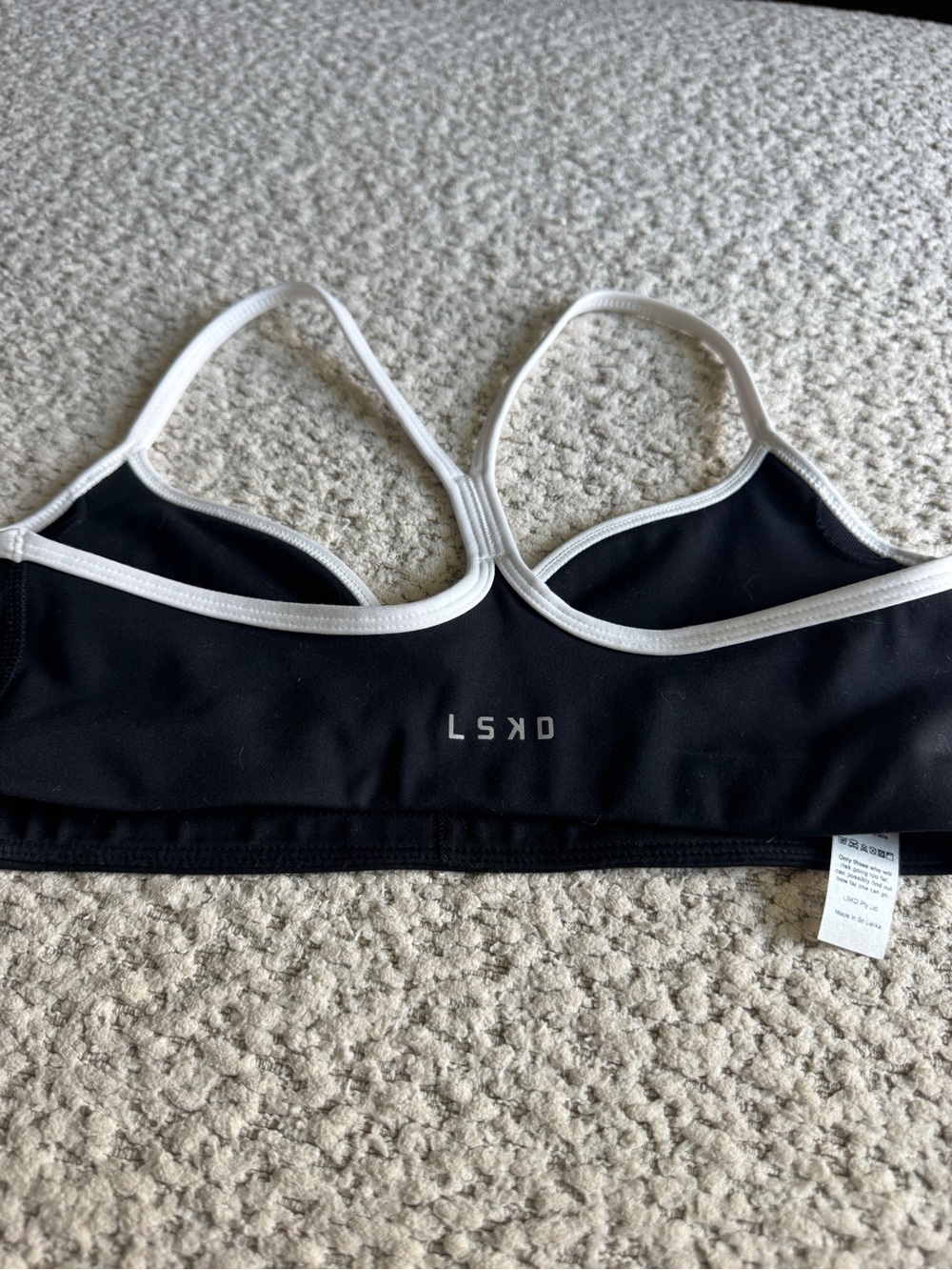 LSKD Sweeheart Black Sports Bralette with White Trim — Women's Low-Impact Suppor - Picture 2 of 3